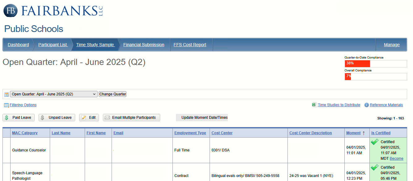 Screenshot of the Fairbanks RMTS dashboard page.